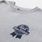 Gray sweatshirt with Pabst Blue Ribbon logo